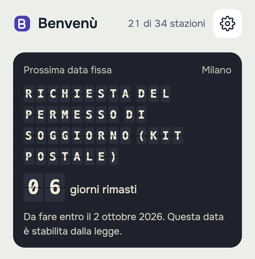 Il tabellone: 6 giorni rimasti per spedire la domanda di permesso di soggiorno, una data stabilita dalla legge.